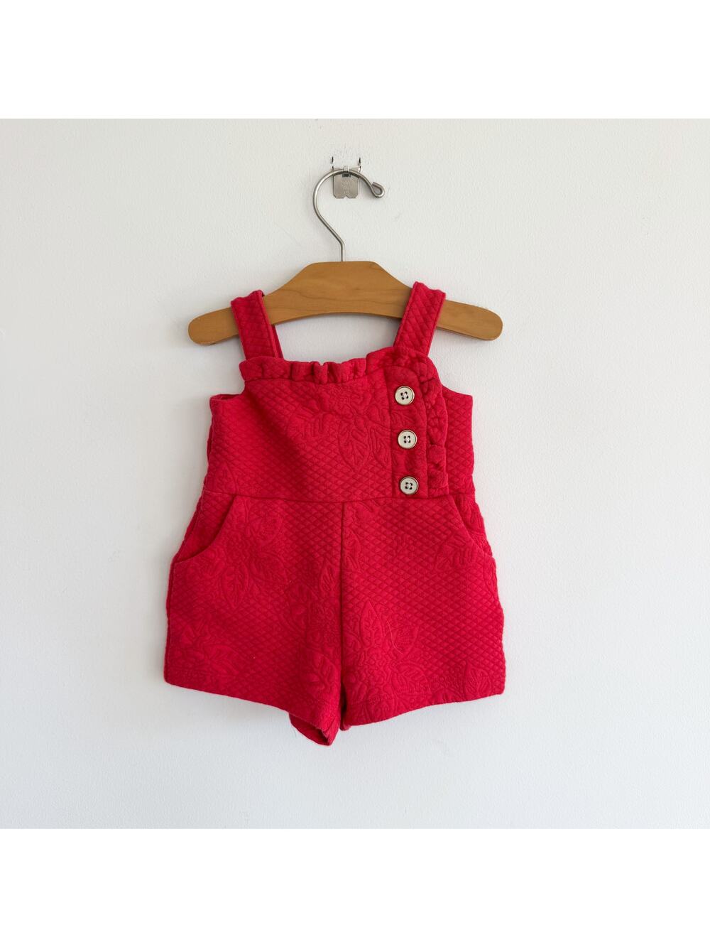 Janie and Jack Floral Jacquard Sleeveless Button Front Romper Red 3-6M